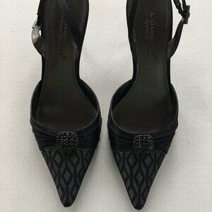 A. Marinelli Special Effects Black Satin Sling back Heels  Size 7